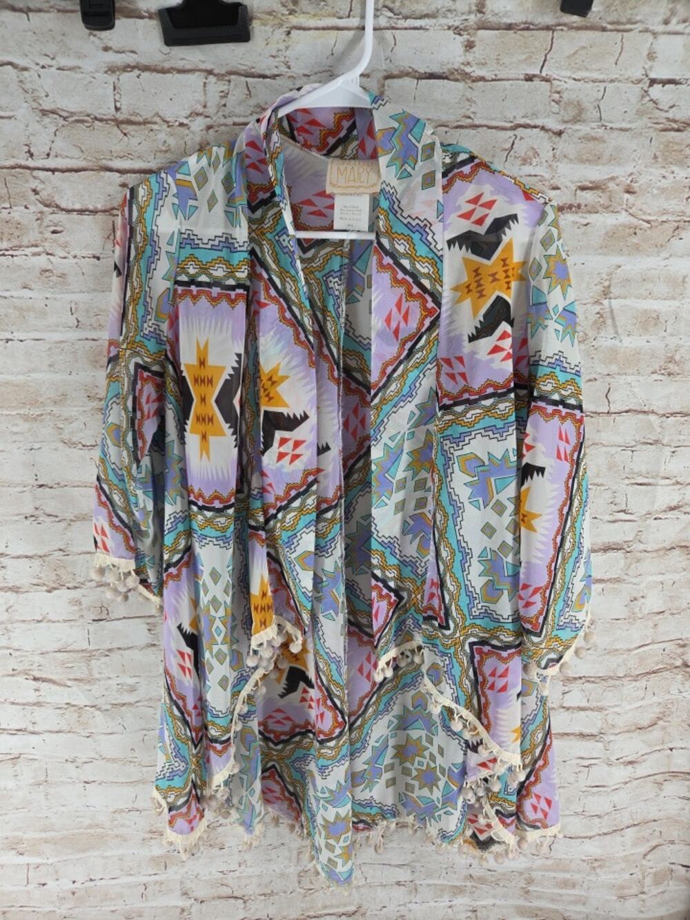 Sincerely Mary Aztec Duster Top Fringe Southwestern Style M/L